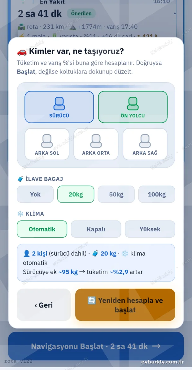 Yolcu, bagaj ve klima seçimi