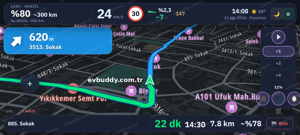 Şehir içi navigasyon, gece